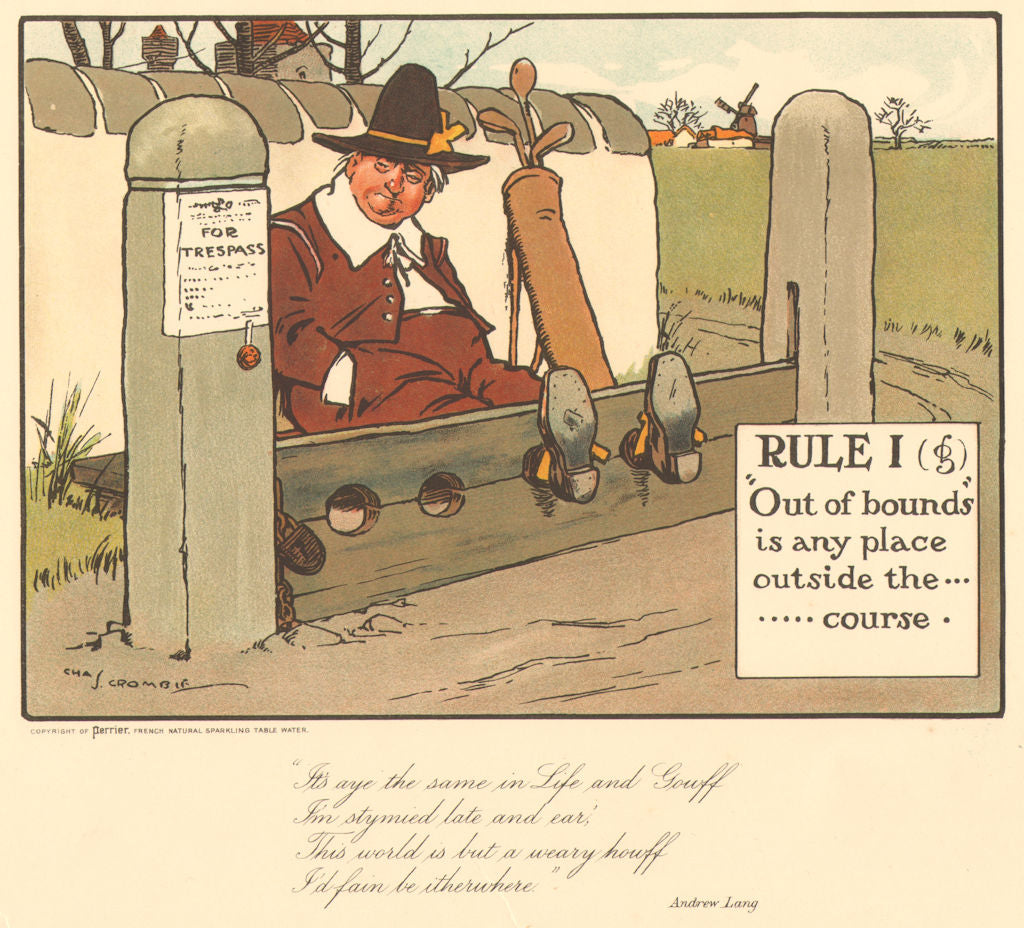GOLF. Charles Crombie. RULE I(g). Out of bounds. Original 1905 old print